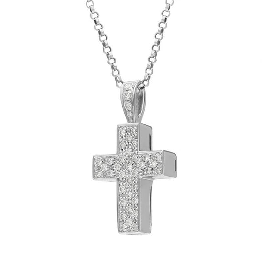 18ct White Gold Diamond Set Cross Necklace