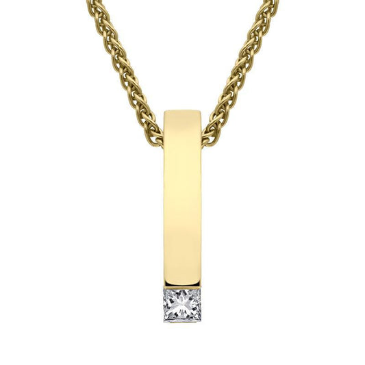 18ct Yellow Gold Diamond Princess Cut Bar Necklace