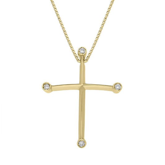 18ct Yellow Gold Diamond Set Curved Cross Necklace