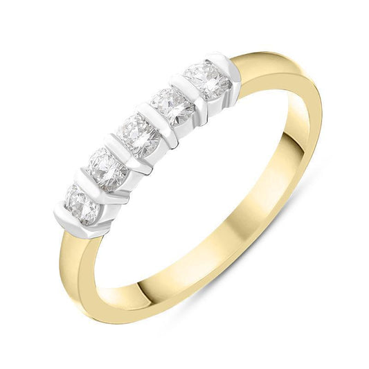 18ct Yellow Gold .35ct Diamond Five Stone Bar Set Wedding Ring