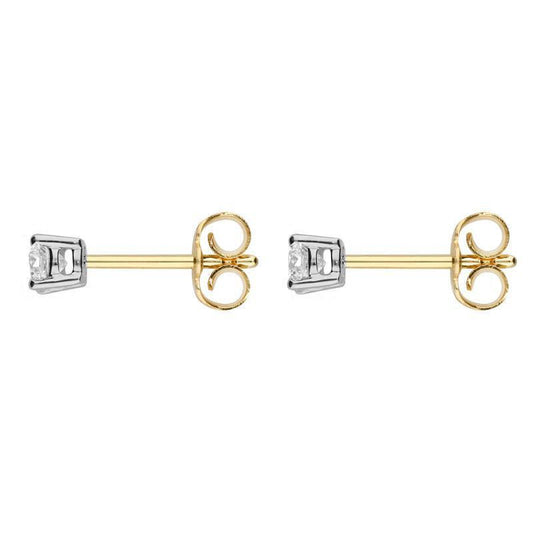 18ct Yellow and White Gold .83 Carat Diamond Solitaire Stud Earrings D