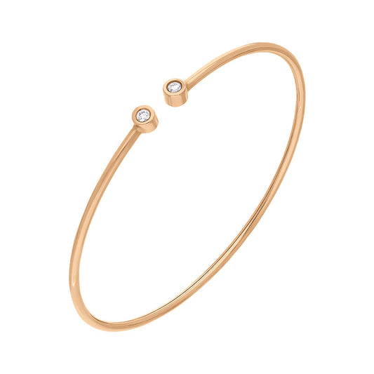 18ct Rose Gold .1ct Diamond Two Stone Cuff Bangle