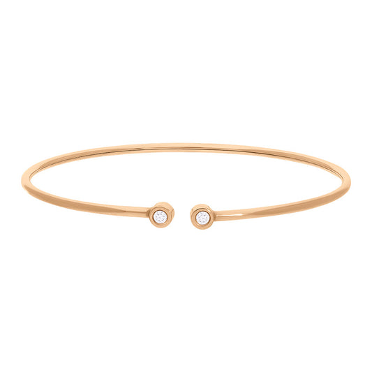 18ct Rose Gold .1ct Diamond Two Stone Cuff Bangle