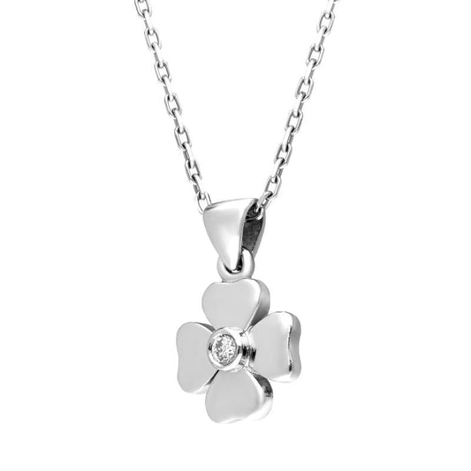 18ct White Gold .1ct Diamond Heart Cross Necklace