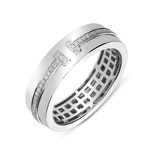 18ct White Gold Diamond Centre Channel Set Band Ring