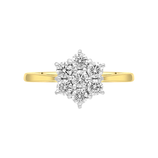 18ct Yellow Gold .44ct Diamond Flower Cluster Ring