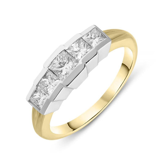 18ct Yellow Gold Diamond Princess Cut Half Eternity Ring