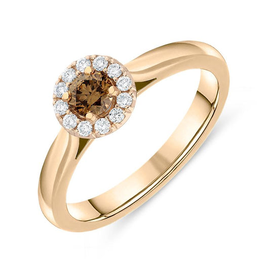 18ct Rose Gold Brilliant Cut .22ct Brown Diamond Round Ring