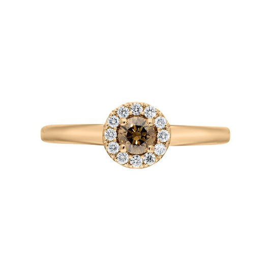 18ct Rose Gold Brilliant Cut .22ct Brown Diamond Round Ring