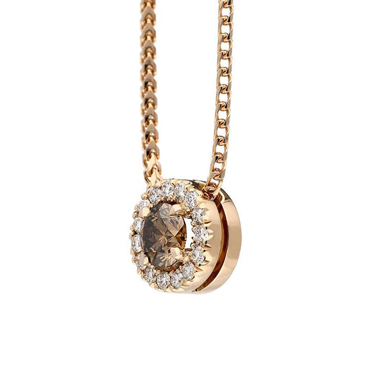 18ct Rose Gold Brown and White Diamond Round Cluster Pendant