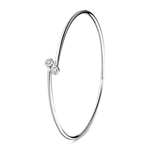 18ct White Gold .1ct Diamond Tube Set Crossover Bangle