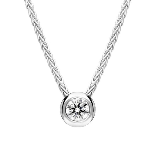 18ct White Gold .15ct Diamond Round Tube Set Pendant