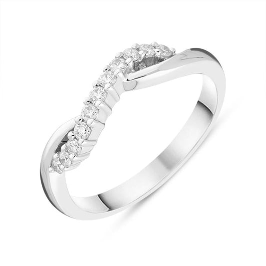 18ct White Gold .21ct Diamond Eleven Stone Pave Wave Ring