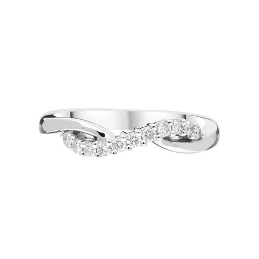 18ct White Gold .21ct Diamond Eleven Stone Pave Wave Ring