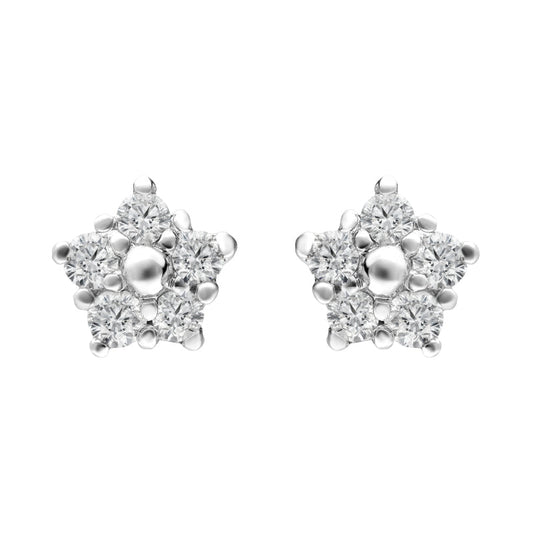 18ct White Gold .21ct Diamond Small Flower Stud Earrings D