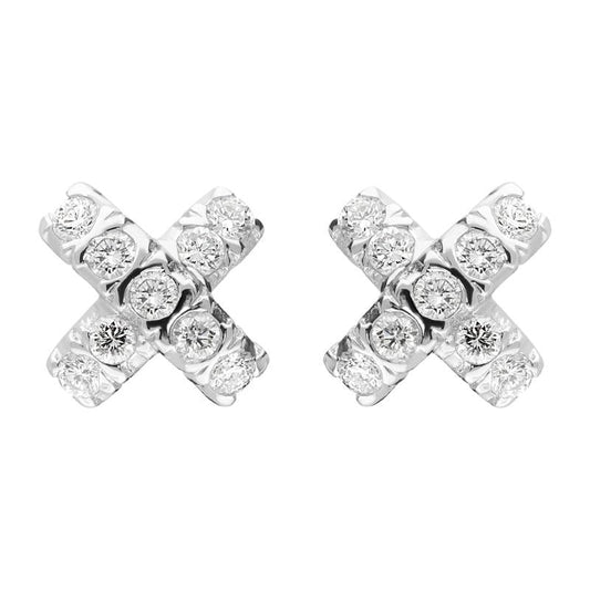 18ct White Gold .23ct Diamond Small Cross Shape Stud Earrings