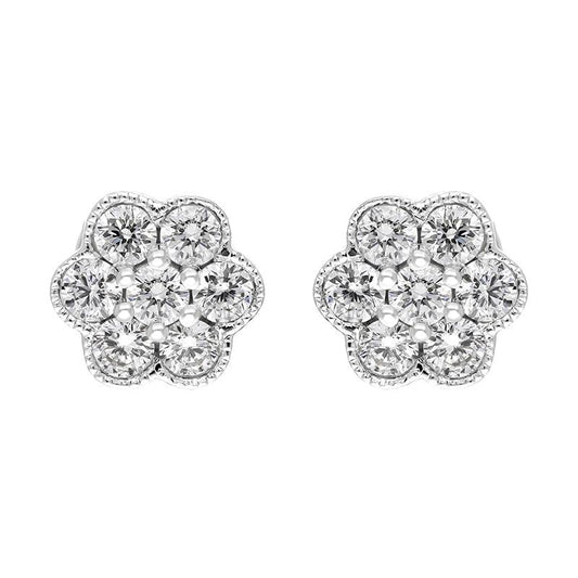 18ct White Gold .25ct Diamond Flower Cluster Stud Earrings