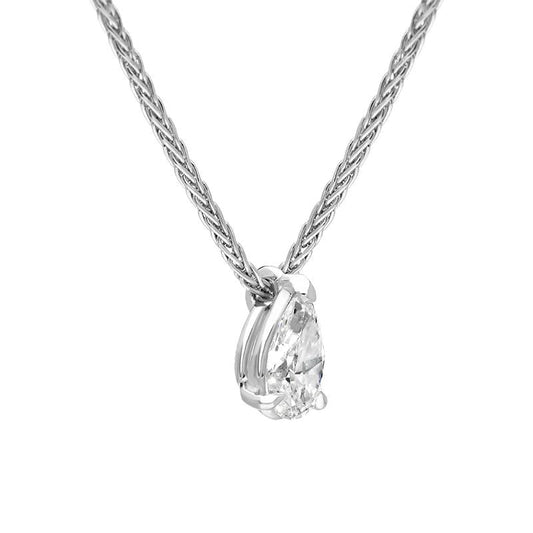 18ct White Gold .32ct Diamond Solitaire Pear Necklace