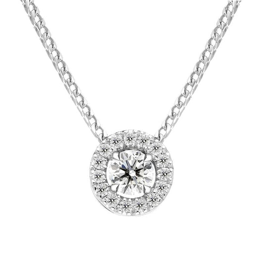 18ct White Gold .33ct Brilliant Cut Diamond Pave Round Necklace