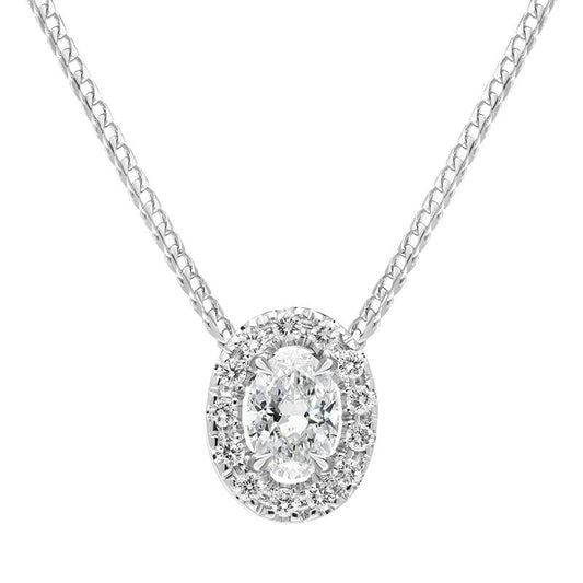 18ct White Gold .44ct Diamond Pave Oval Necklace