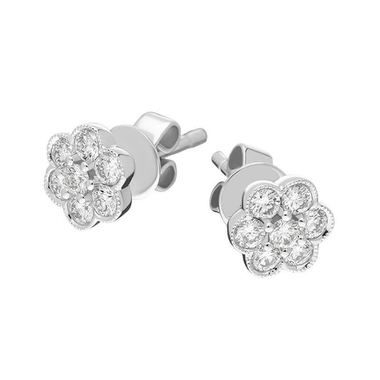 18ct White Gold .48ct Diamond Flower Cluster Stud Earrings