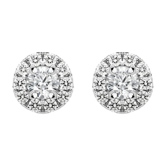 18ct White Gold .53ct Diamond Claw Set Pave Round Stud Earrings