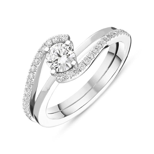 18ct White Gold .73ct Diamond Twist Shoulder Ring