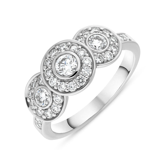 18ct White Gold .82ct Diamond Triple Round Shoulder Ring D