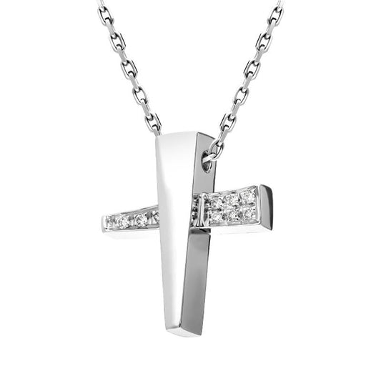 18ct White Gold Diamond Angular Cross Necklace