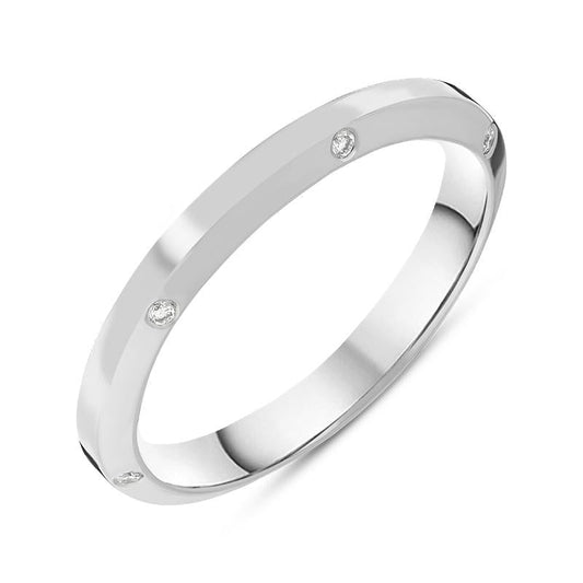 18ct White Gold Diamond Bevelled Edge Wedding Ring