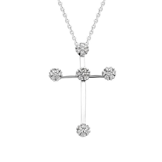 18ct White Gold Diamond Cluster Cross Necklace