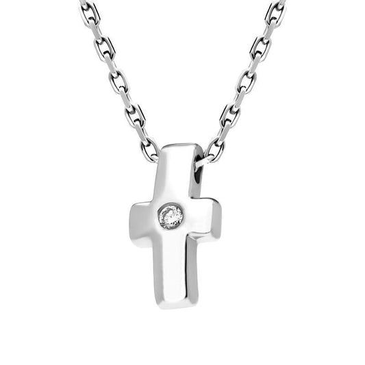 18ct White Gold Diamond Cross Necklace D