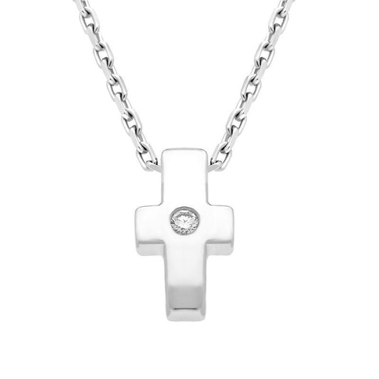 18ct White Gold Diamond Cross Necklace D