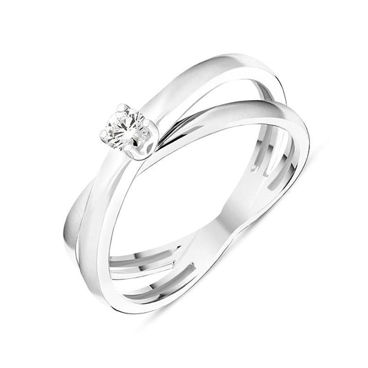 18ct White Gold Diamond Cross Over Solitaire Ring