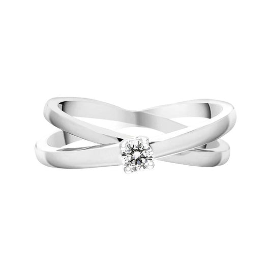 18ct White Gold Diamond Cross Over Solitaire Ring