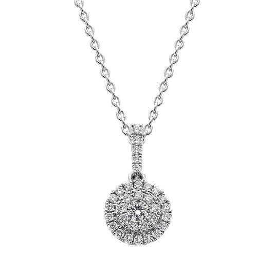 18ct White Gold Diamond Round Cluster Pendant