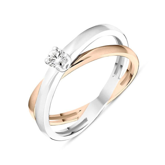 18ct White Rose Gold Diamond Cross Over Solitaire Ring