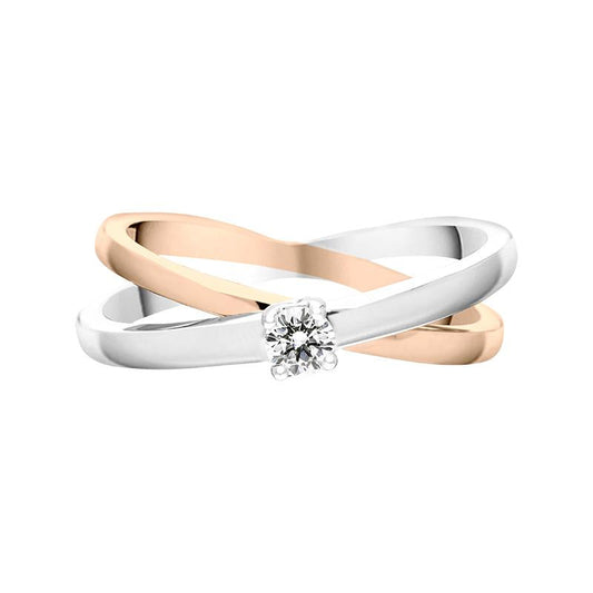 18ct White Rose Gold Diamond Cross Over Solitaire Ring