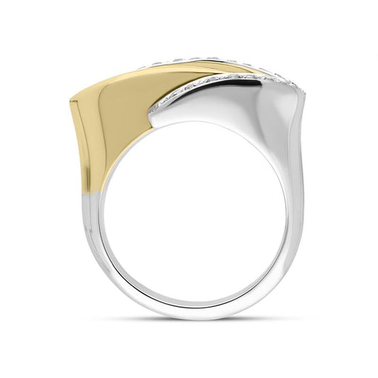 18ct White Yellow Gold Diamond Crossover Ring