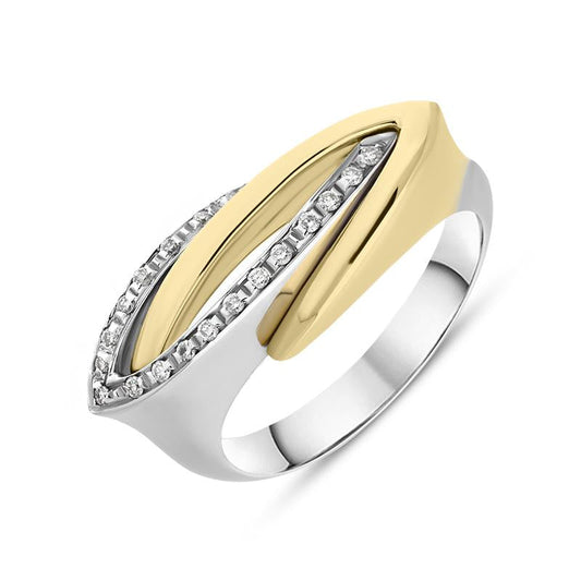 18ct White Yellow Gold Diamond Crossover Ring