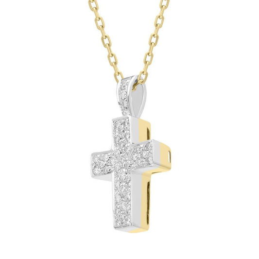 18ct White Yellow Gold Diamond Set Cross Necklace