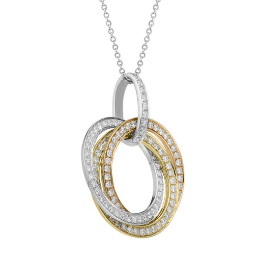 18ct White Yellow Rose 1.24ct Diamond Three Ring Necklace