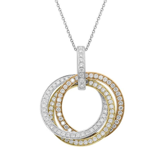 18ct White Yellow Rose 1.24ct Diamond Three Ring Necklace