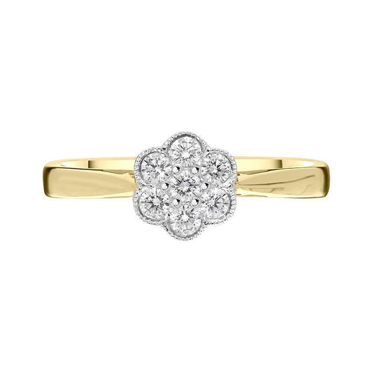 18ct Yellow Gold .23ct Diamond Flower Cluster Ring