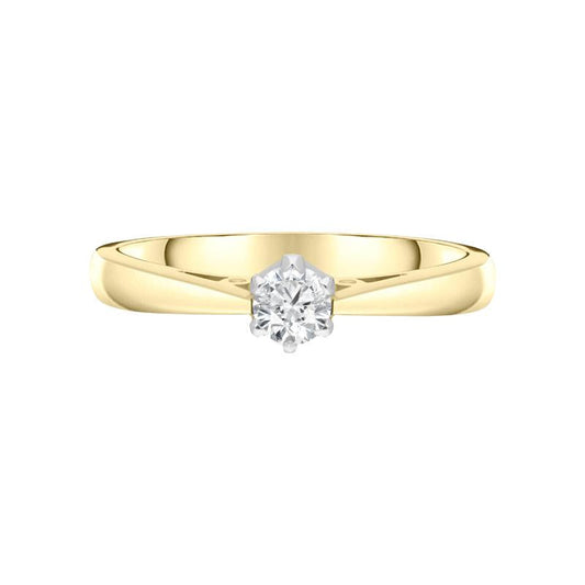 18ct Yellow Gold .3ct Diamond Platinum Claw Set Solitaire Ring D