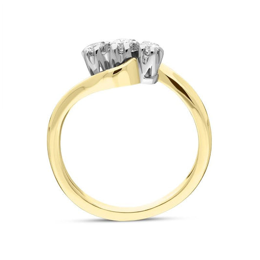 18ct Yellow Gold Diamond Three Stone Claw Set Twisted Ring