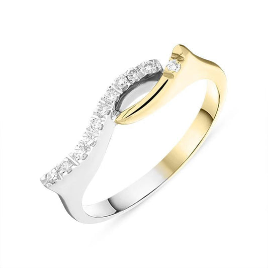 18ct Yellow White Gold Diamond Wavy Ring