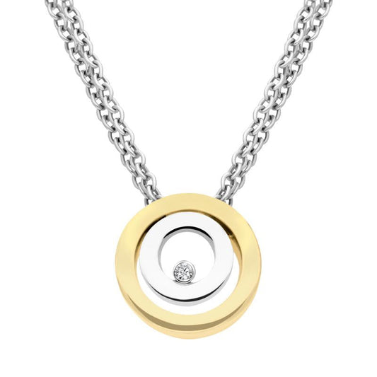 18ct Yellow White Gold Solitaire Diamond Double Round Necklace