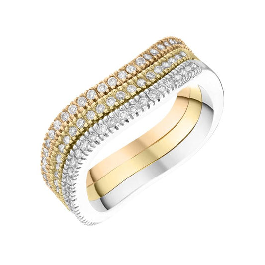 18ct Yellow White Rose Gold 1.ct Diamond Wave Multi Ring