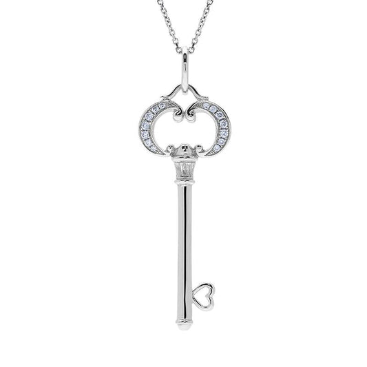 18ct White Gold .1ct Diamond Key Necklace